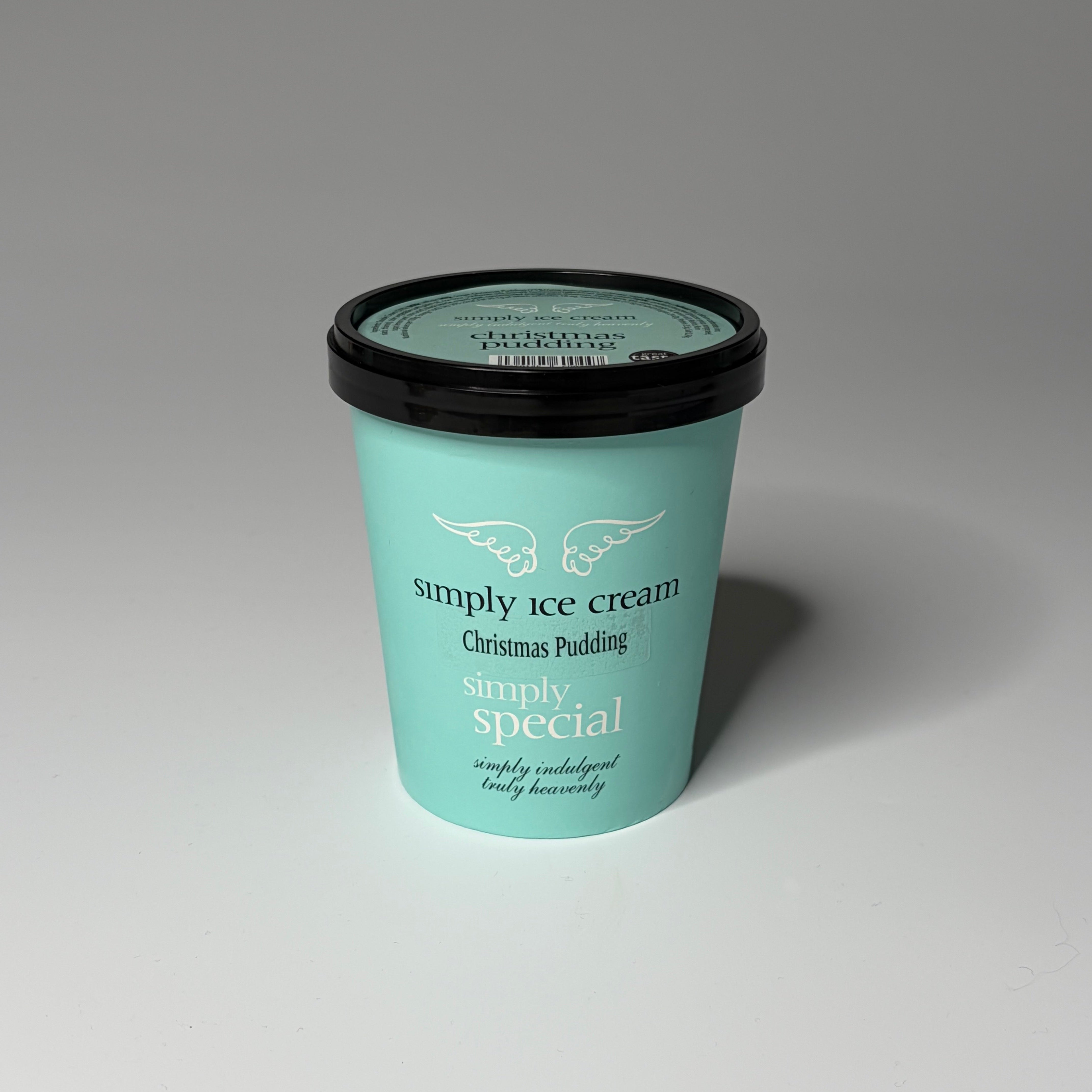 Regular (500ml) Christmas Pudding Ice Cream from Simply Ice Cream, photographed on a neutral background — ideal for dessert lovers in North London.