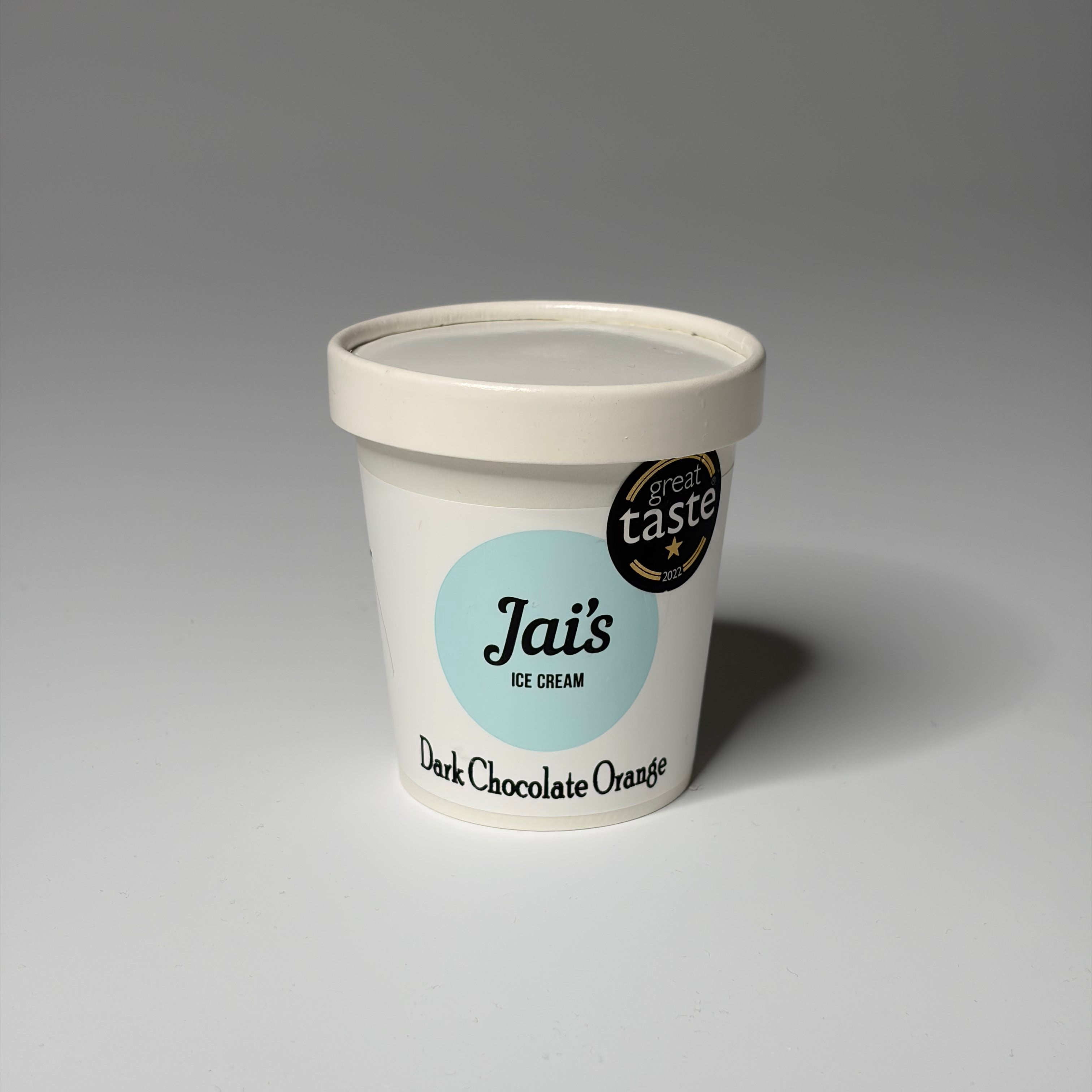 Mini (125ml) Dark Chocolate Orange Ice Cream from Jai's Ice Cream, photographed on a neutral background — ideal for dessert lovers in North London.