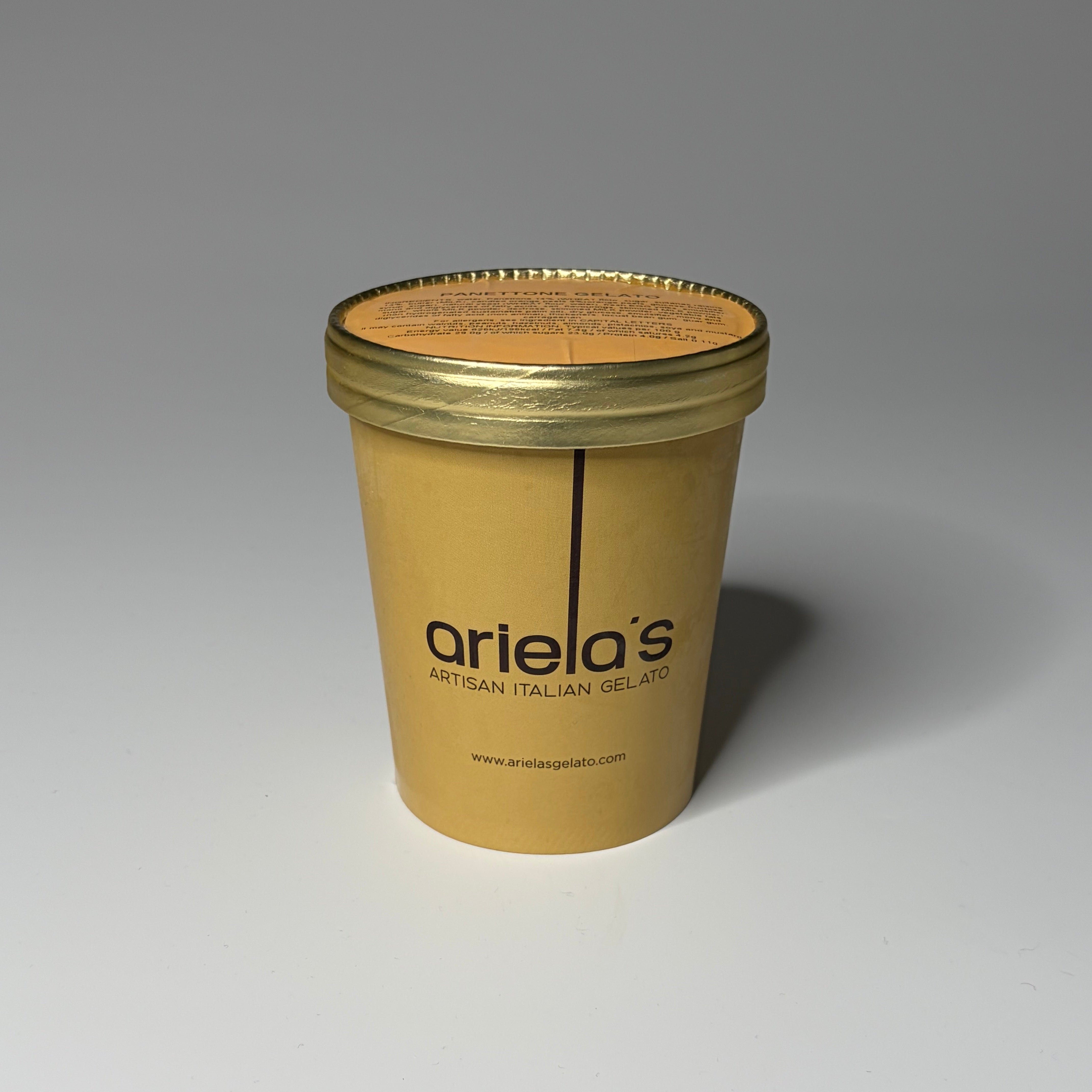 Regular (500ml) Panettone Gelato from Ariela’s Gelato, photographed on a neutral background — ideal for dessert lovers in North London.